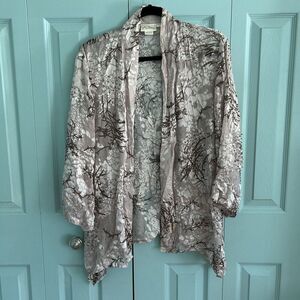 Adini Floral Silk Blend Satin Light Mauve Beaded Open Front Cardigan M/L Vtg